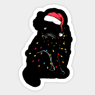 Black Cat christmas light tshirt funny cat lover christmas Sticker